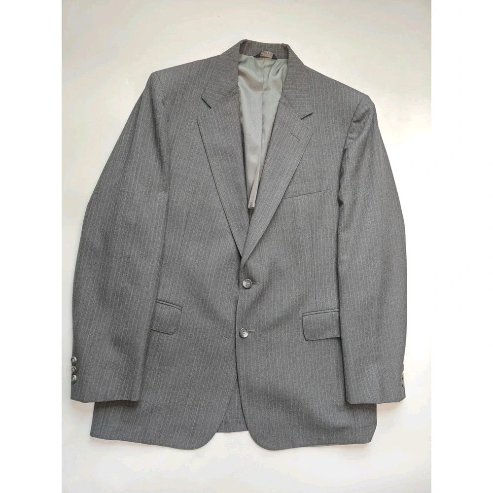 Cricketeer Mens Vintage Wool Sport Coat 40R Gray Striped 2 Button Blazer USA